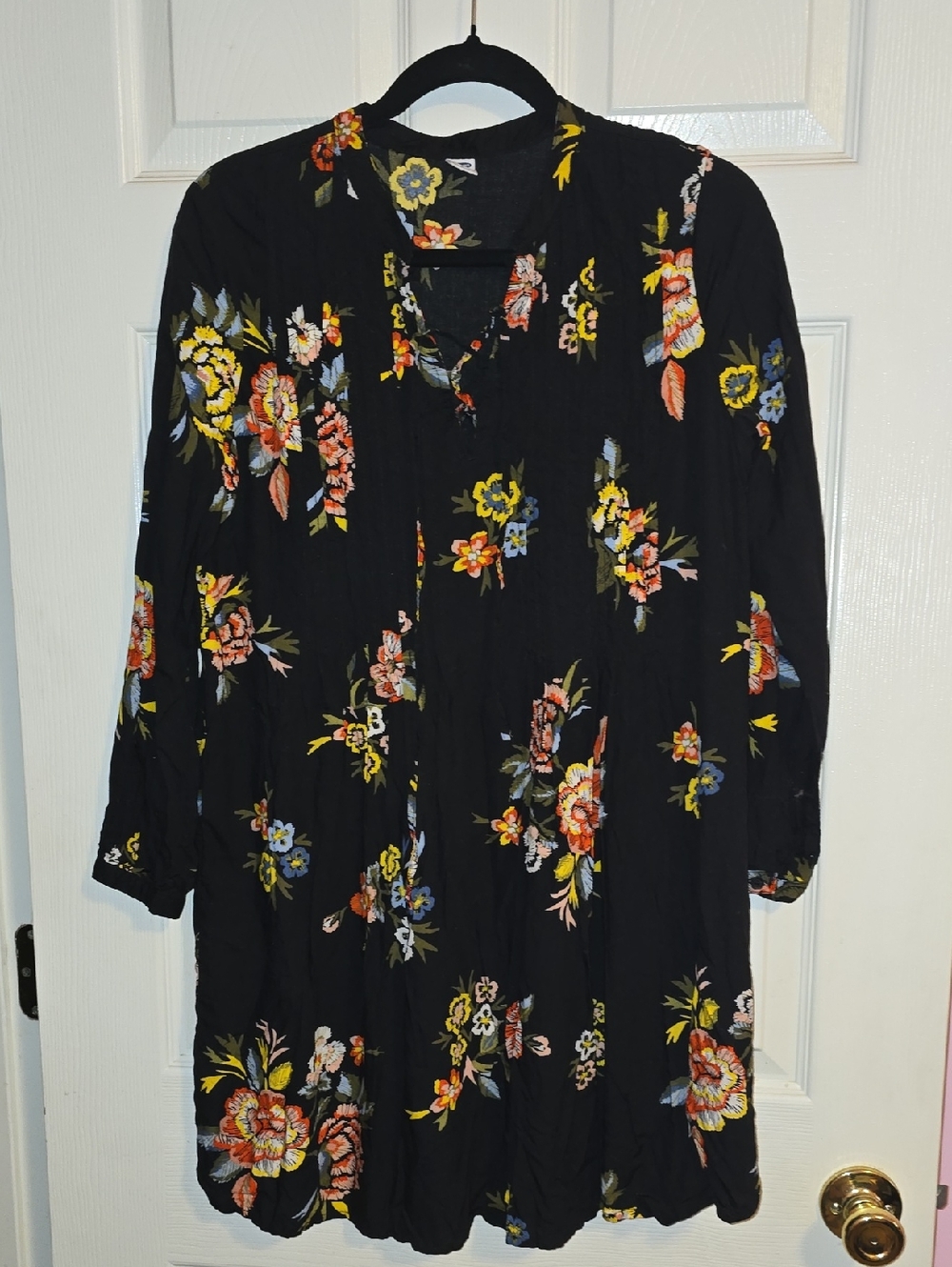 Old Navy Black Dress with Yellow, Blue & Coral Floral Print‎